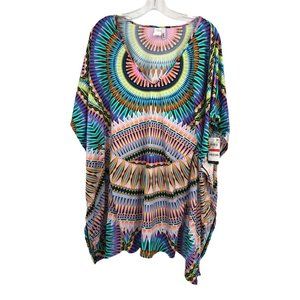 Bar III Women Sunburst Caftan V-neckline Kimono Sleeve Printed Swimsuit Cover-up